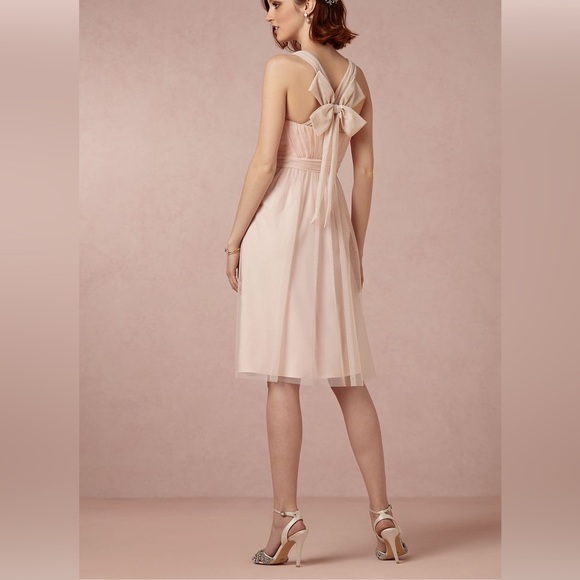 Anthropologie Hitherto Blush Pink Tulle Dress 10 | Bridesmaid Cocktail Bow Back - Picture 10 of 15